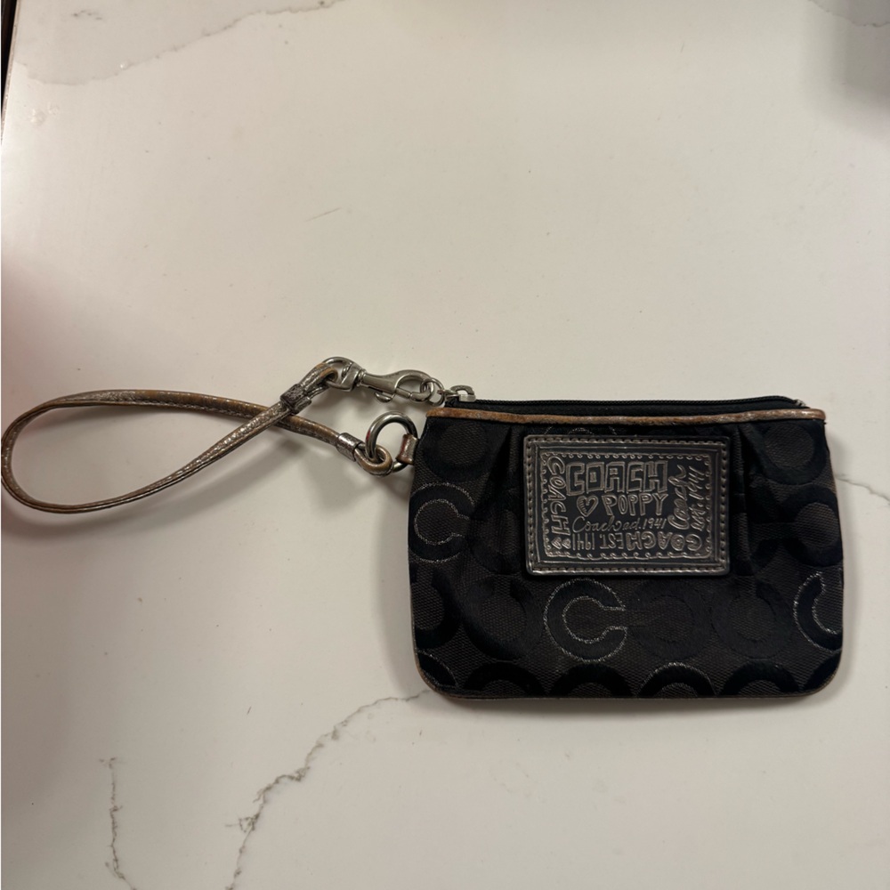 Vintage Coach Black Signature Wristlet Card Case with Detachable Strap